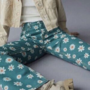 BDG Green Floral Corduroy Jeans with Cream Waist Label
